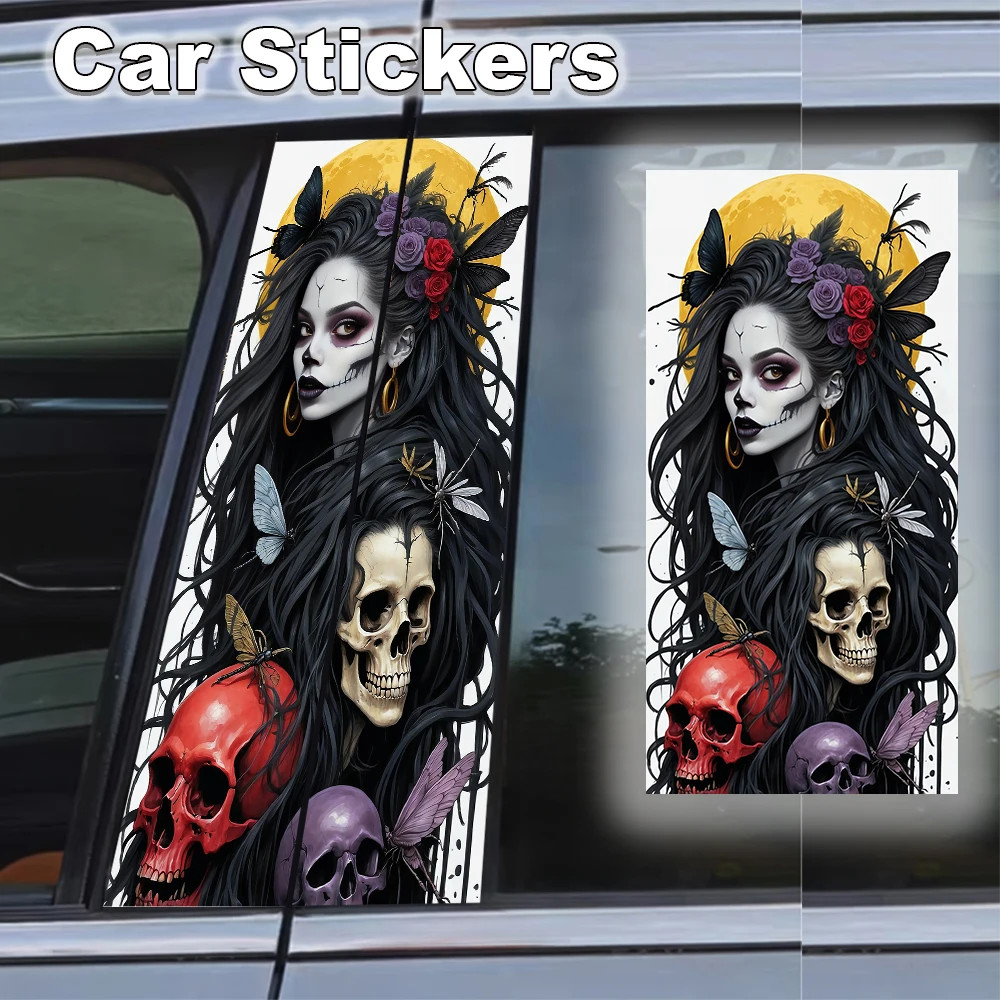 High-Quality Custom Fit Car Film Kit 2 Crow Skull Car Stickers Center Pillar
