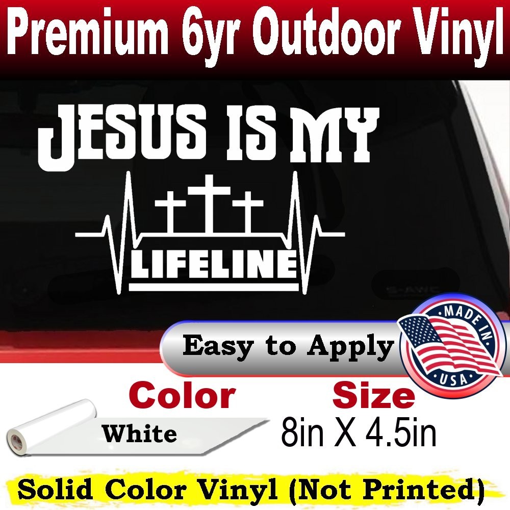 Jesus Is My Lifeline Car or Truck Window Laptop Decal Sticker White 8X4.5
