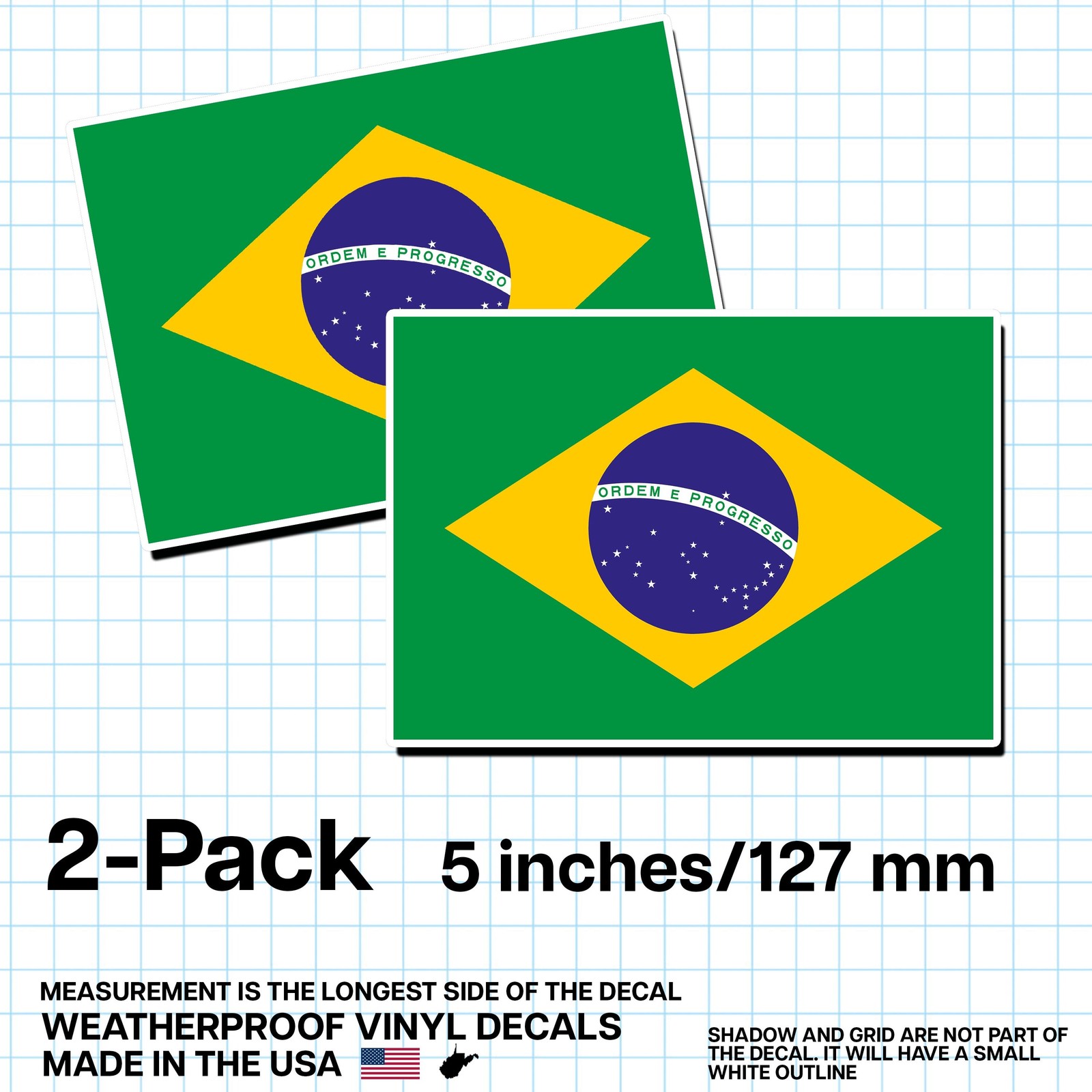 Brazil Flag Sticker 5″ 2-Pack – BR Decal – Brazilian Pride Vinyl
