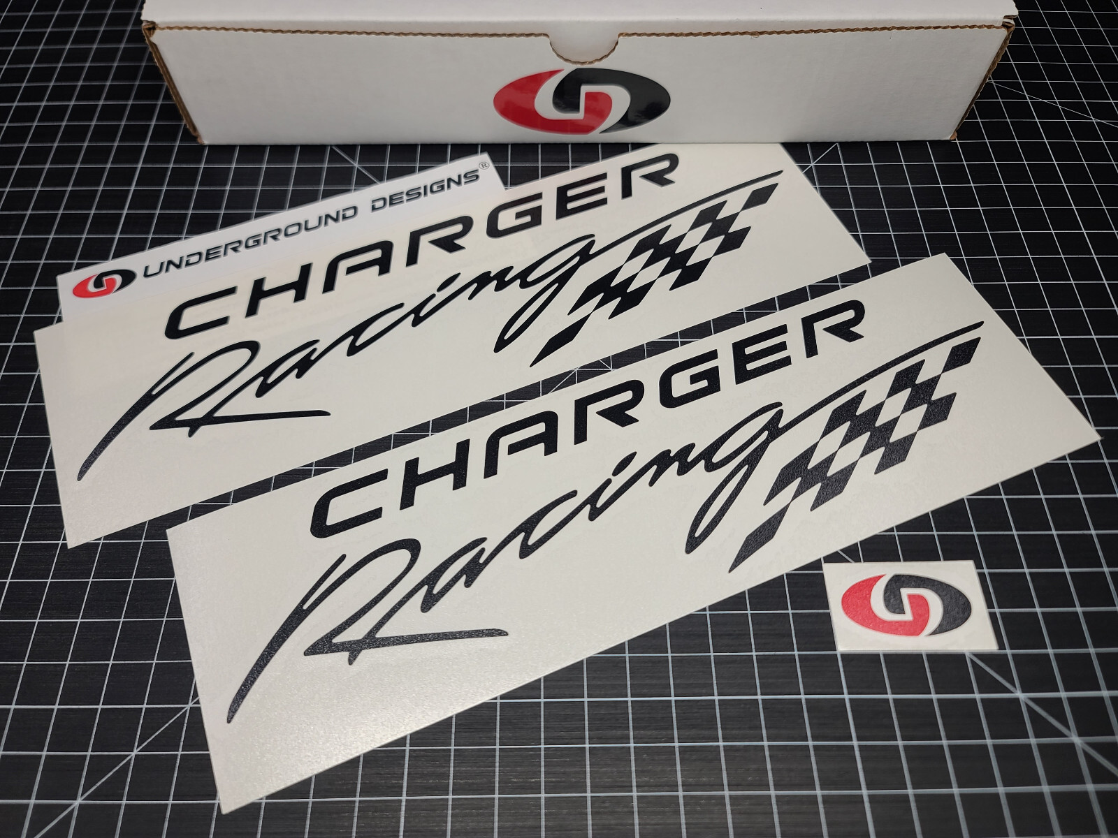 Racing Flag Decals (2pk) Window Fender 12″ Stickers Fits Charger 5.7L-6.4L V8