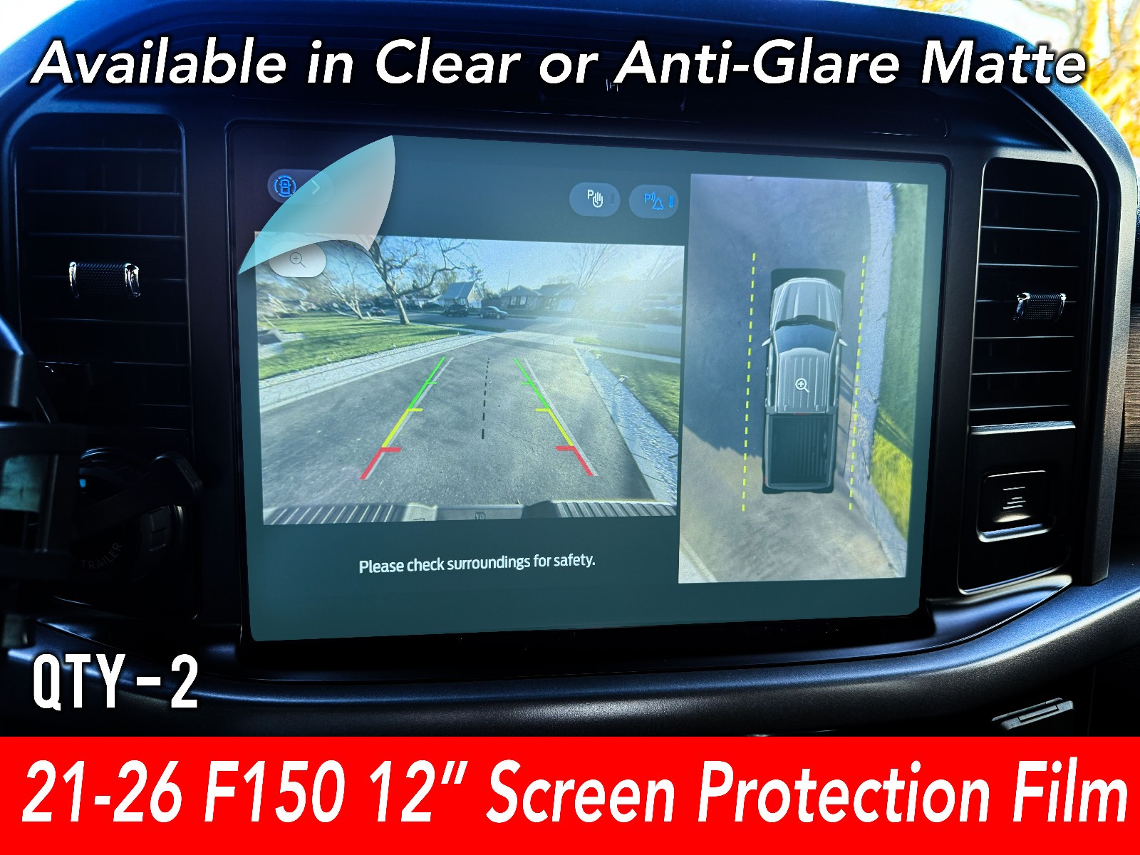 QTY-2 Ford F-150 SCREEN PROTECTOR FILM Gloss / Matte for 2021-2026 12″ ONLY