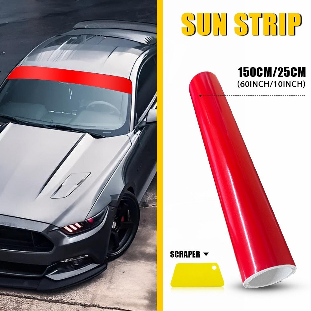 Red Window Sun Visor Strip Tint Film Front Windshield UV Shade Decal Banner Trim