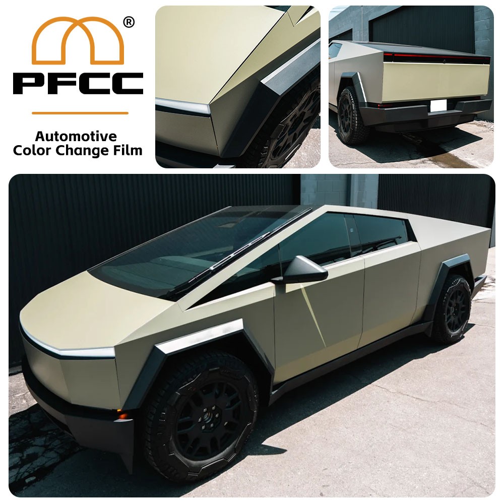 Cybertruck DIY PPF Paint Protection Film Wrap Color Change Matte Khaki Off-White