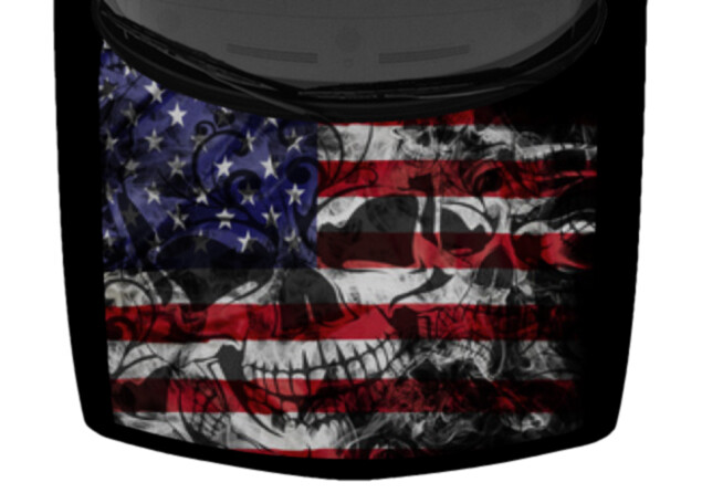 Sugar Skull Tattoo Grunge Hood Truck Wrap Vinyl Car Graphic Decal USA Flag Smoke
