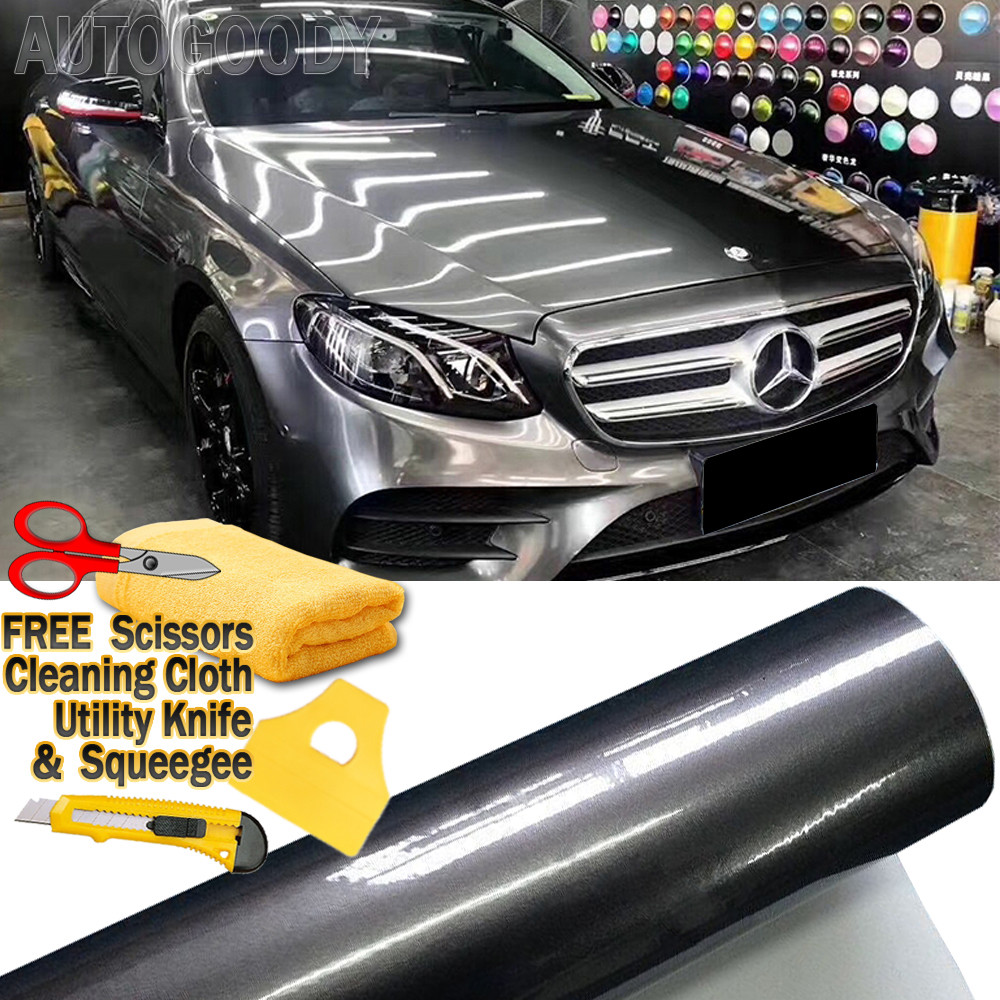Super Gloss Gray Metallic Gunmetal Vinyl Film Wrap Air Bubble Free 30ft x 5ft