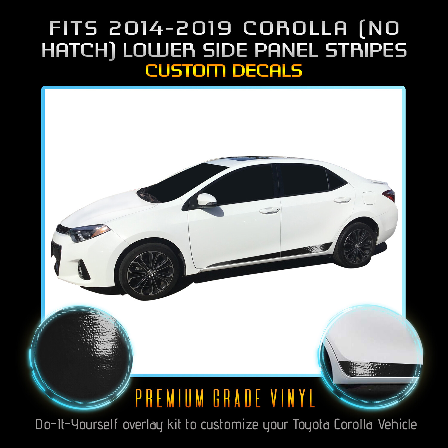For 2014-2019 Toyota Corolla Lower Panel Door Trim Stripes Decal – Gloss Vinyl