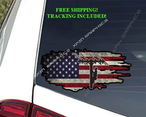 (2) Line Life Lineman USA Flag Vinyl Decal Sticker Electrician Pole Worker