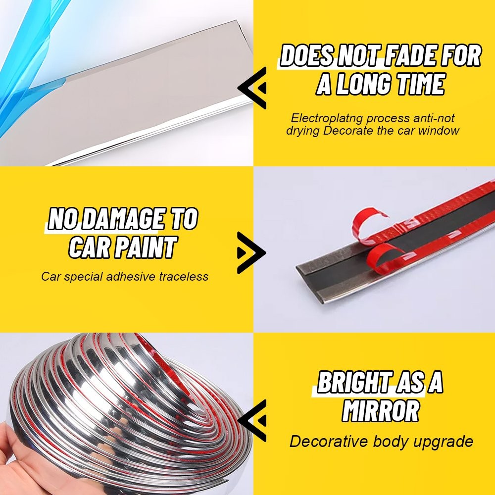 5M 16.4Ft Car Edge Door Window Guard Chrome Molding Trim Protector Strip Tape