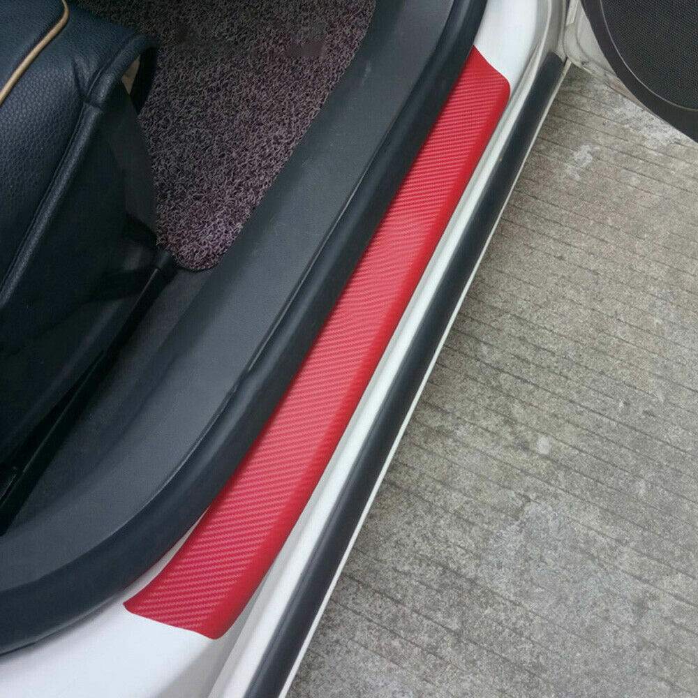 4PC Carbon Fiber Car Door Sill Scuff Cover Scratch Protector Vinyl Decal Sticker
