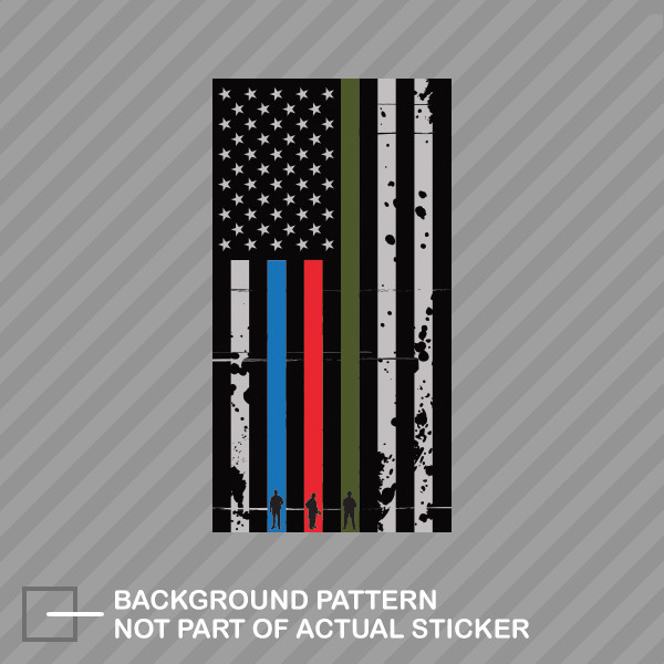 Vertical Reverse Tattered Thin Blue Line Flag Military Firefighter Sticker