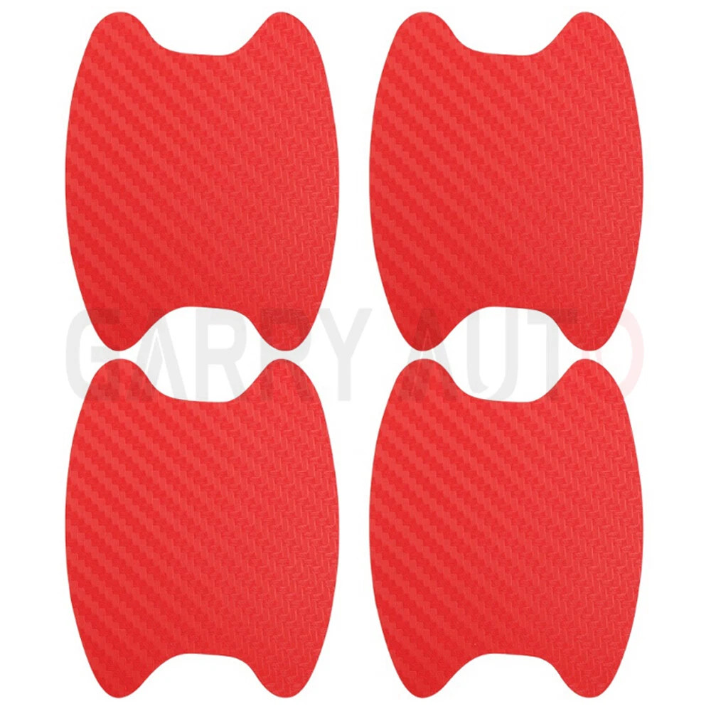Red Carbon Fiber Car Door Handle Protector Film Anti Scratch Sticker 4PCs Set