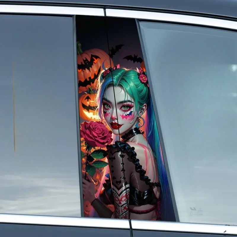 2pcs Halloween Car Center Pillar Sticker B-pillar Protective Film Decor