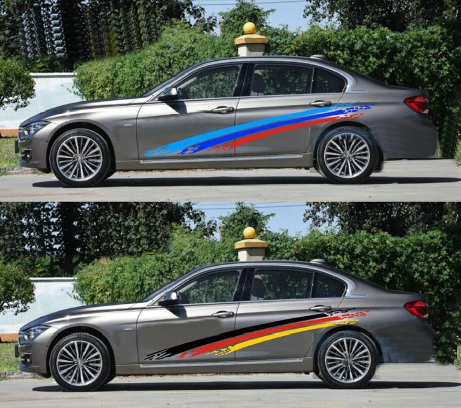Graphics Tricolor Car Stickers For All Car Side Racing Stripe Decal Custom 2 PCS