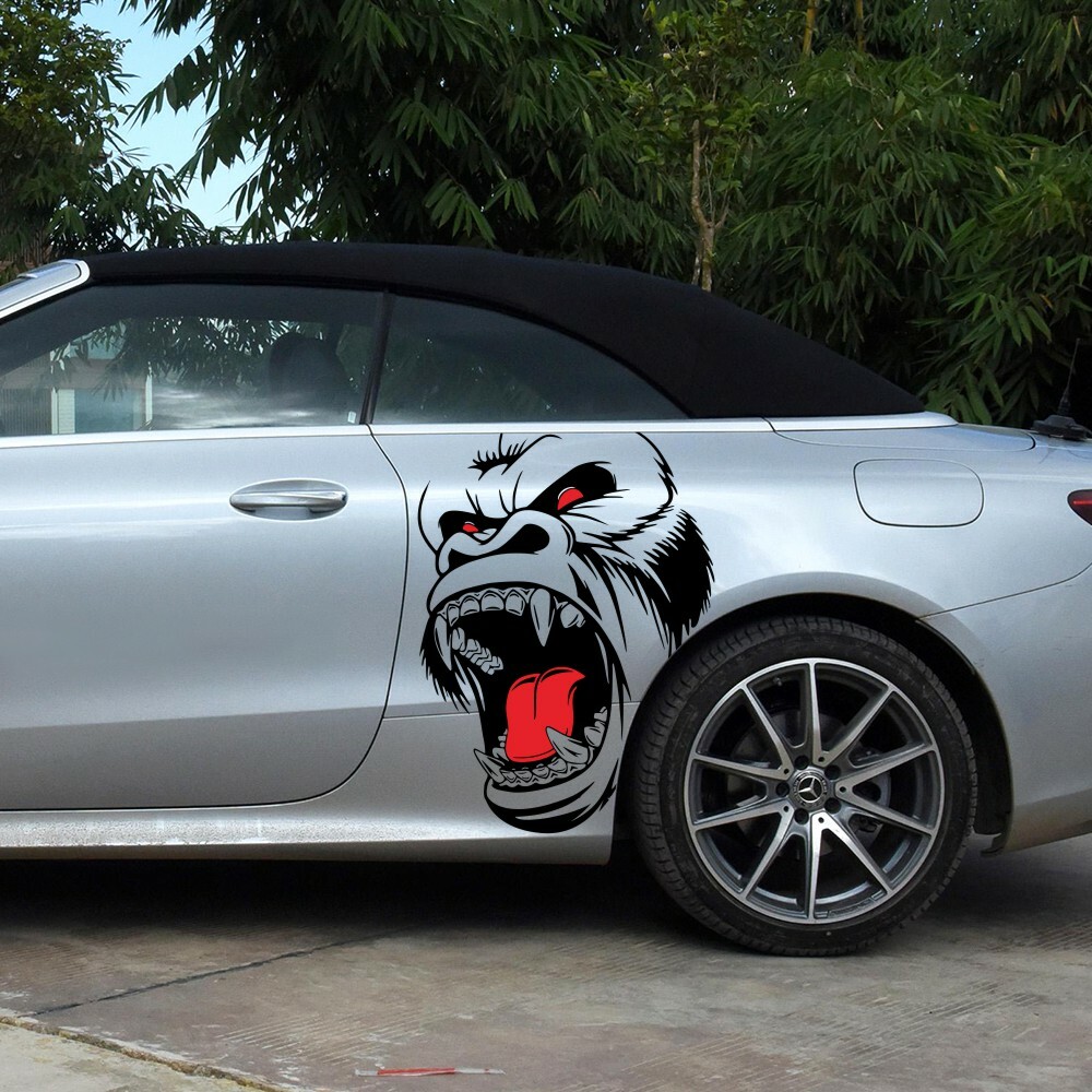 Car Truck Window Hood Stickers Left+Right Side Door Decor Horror Ape Totem 2Pcs