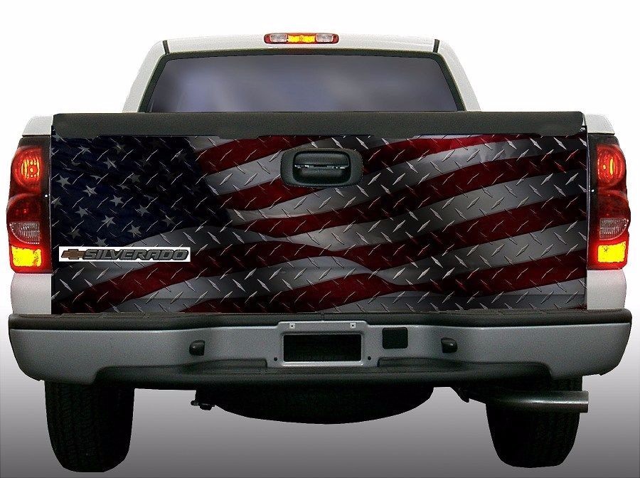 American Flag diamond plate eagle truck tailgate vinyl graphic decal wraps