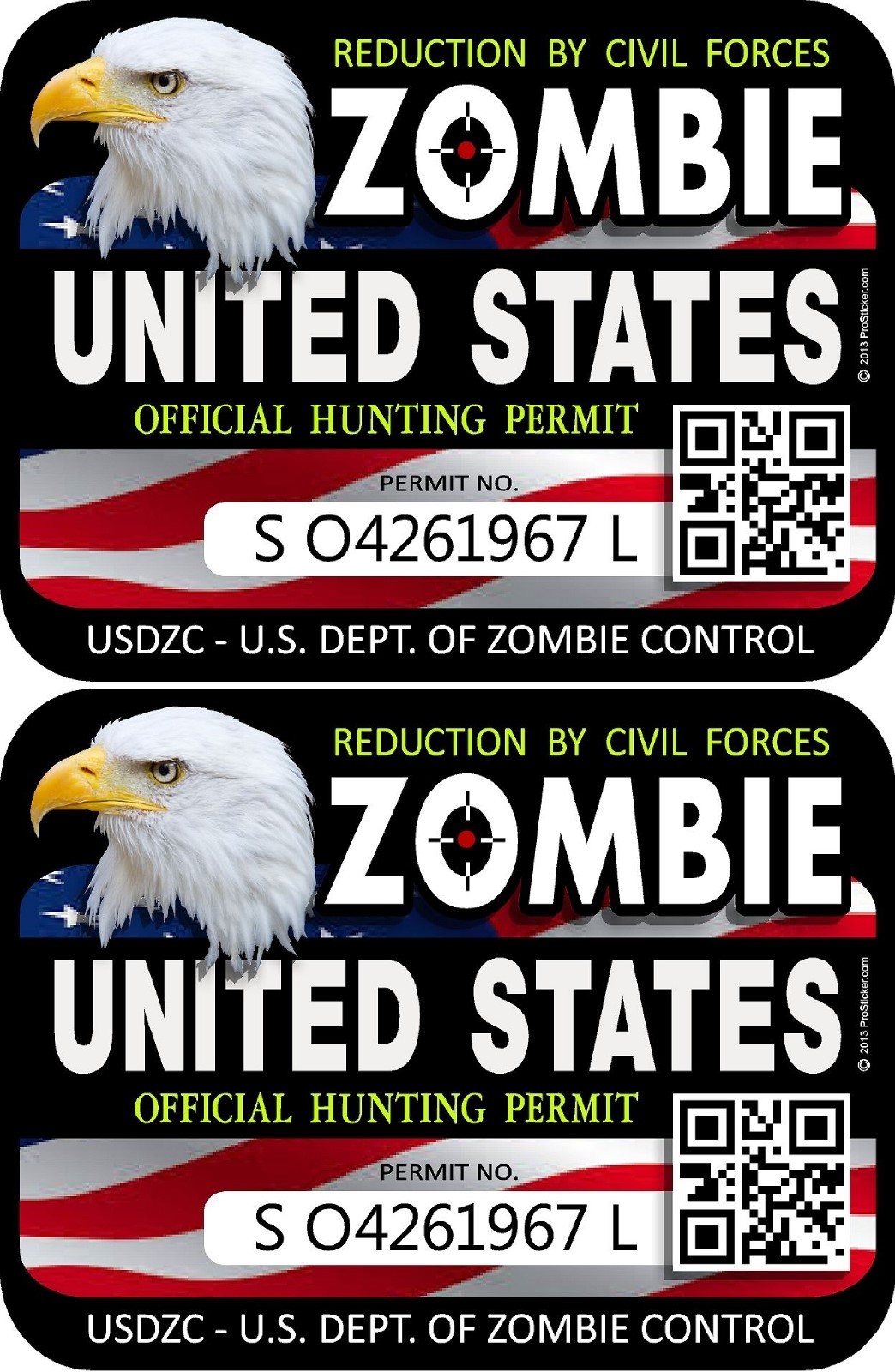 ProSticker 1203 (2pk) 3″ x 4″ United States Zombie Hunting License Permit Decal