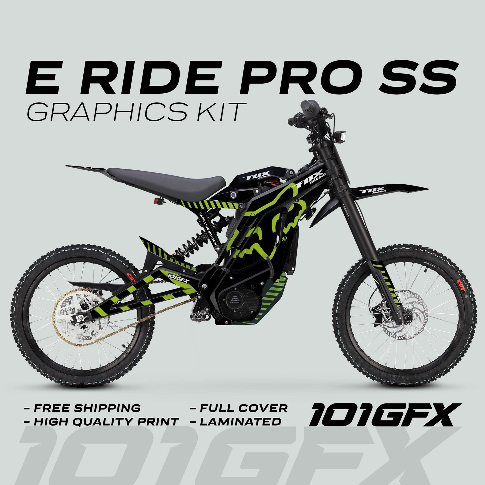 E Ride Pro SS Graphics Kit FOX Race Line Black Green Decals Stickers ERide