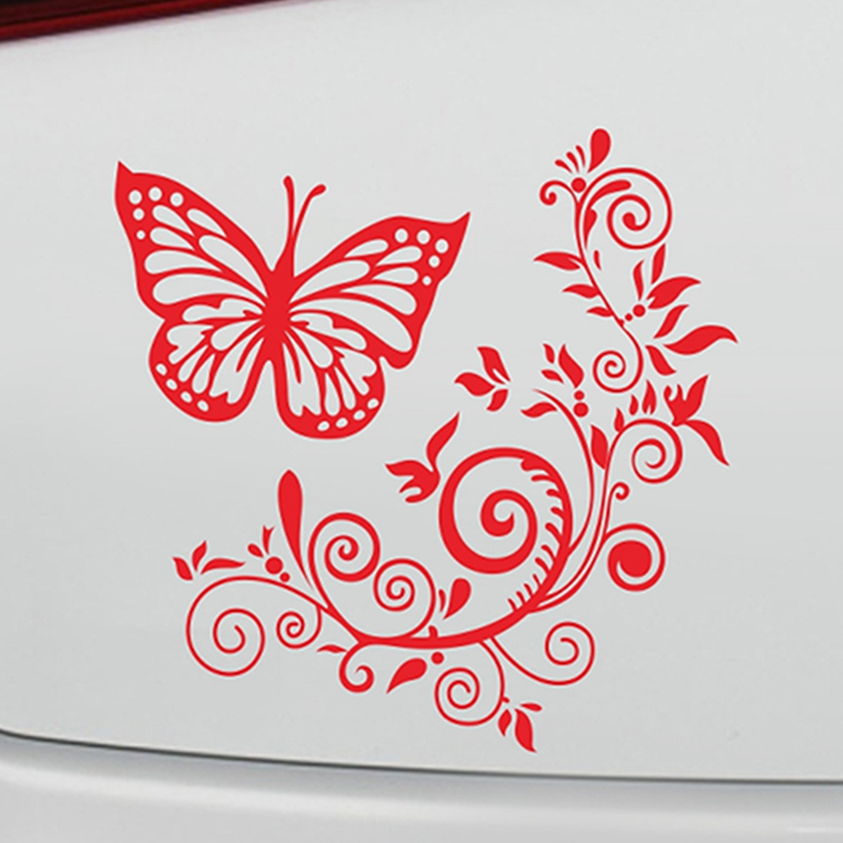 Car Window Body Side Vinyl Sticker Red Butterfly Flower Graphics Self-Adhesive