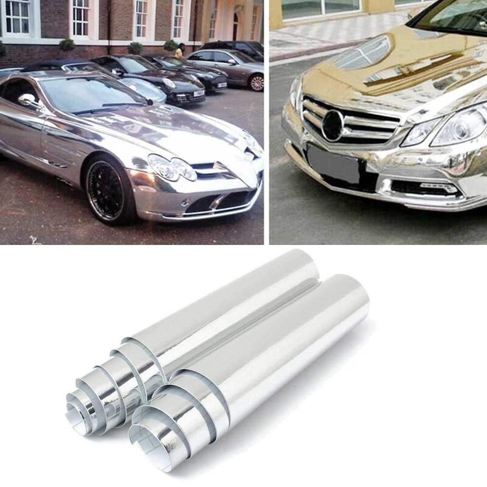 Silver Chrome Mirror Vinyl Wrap Film Roll Sheet Air Bubble 12 X 60 In