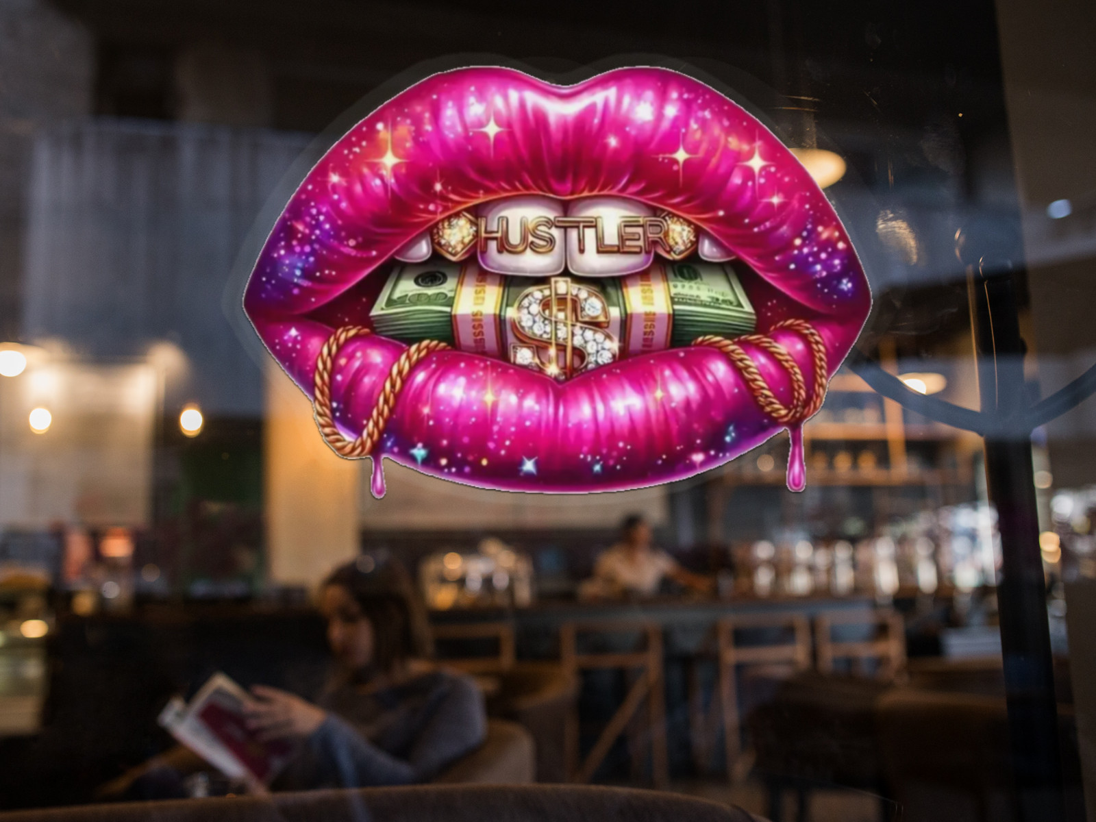 Sexy HUSTLER Lips Car Window Vinyl Decal MONEY Graphic Laptop Bumper Sticker