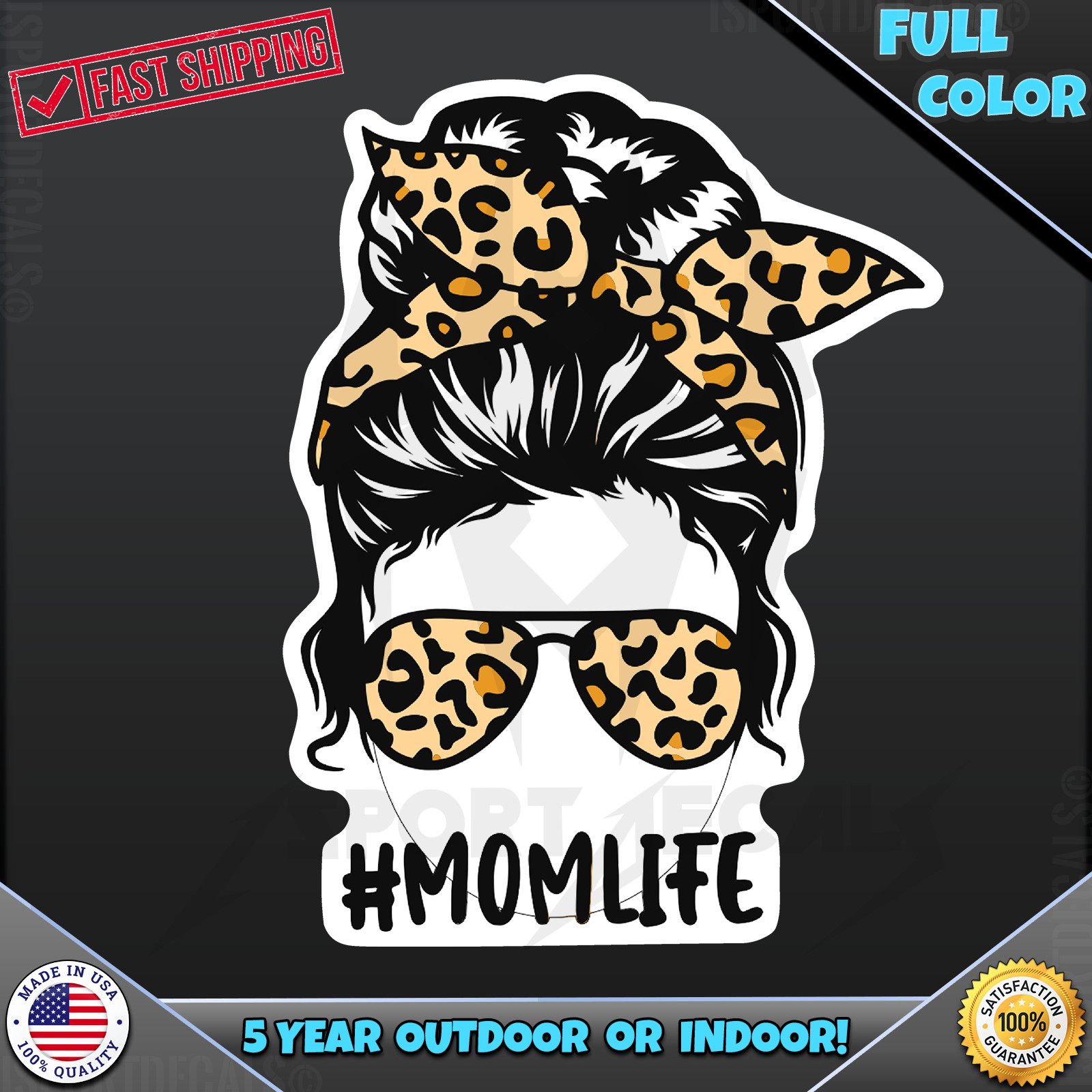 Mom Life Leopard Print Hair Up Girly Cute #momlife Car VINYL DECAL STICKER 063