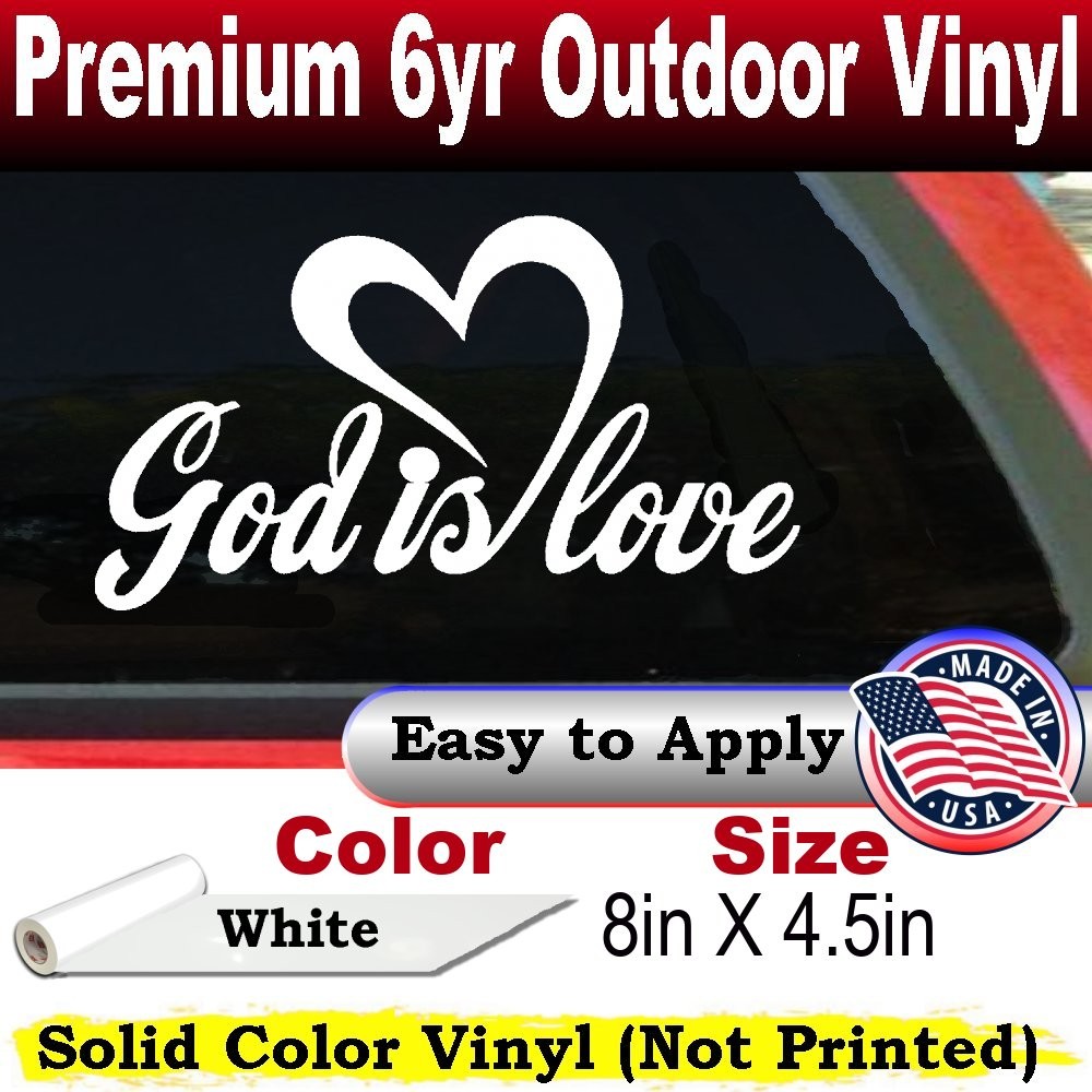 God Is Love with Heart Car or Truck Window Laptop Decal Sticker White 8X4.5