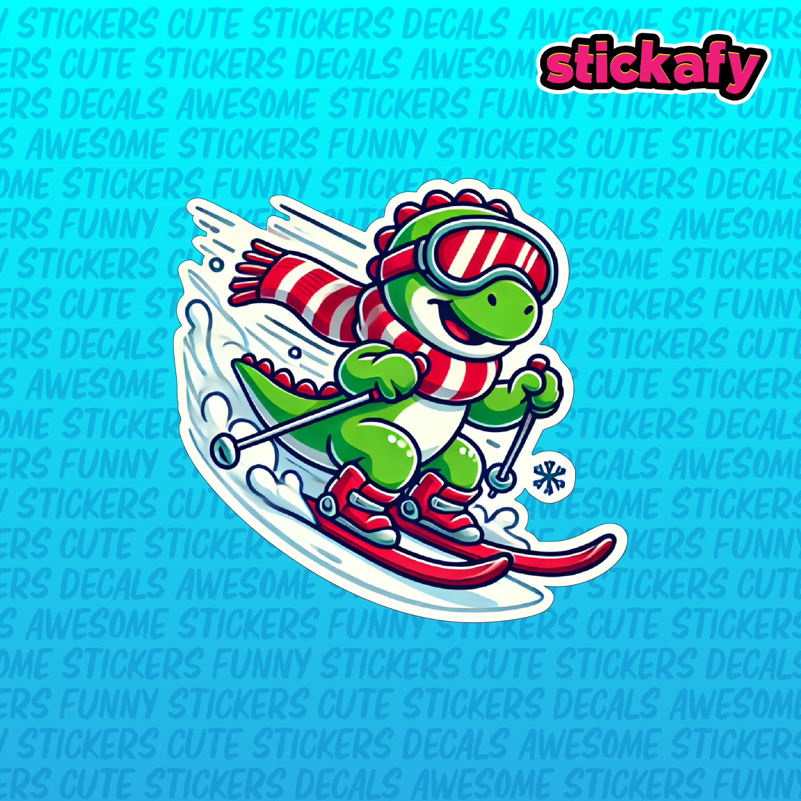 Skiing Dino Sticker | Vinyl Car Decal Funny Aussie Meme Adult 4wd 4×4 Snow Sport