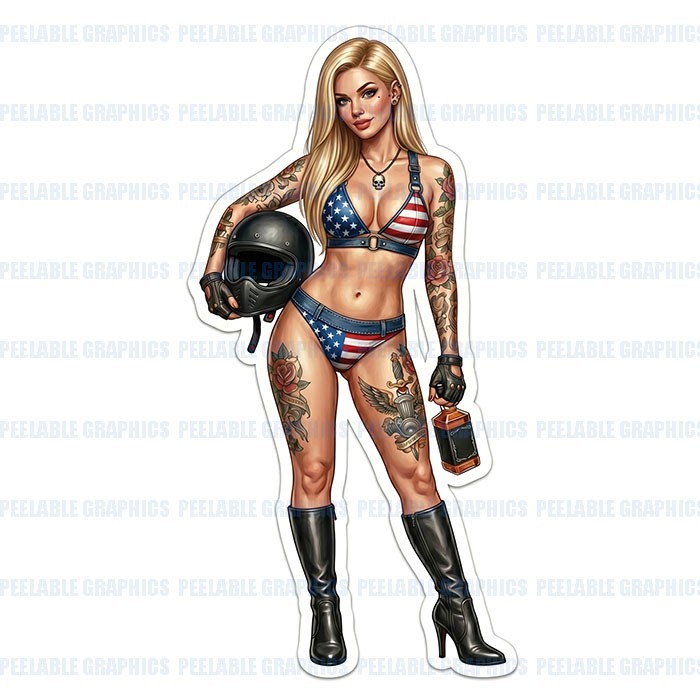 Pin Up Biker Chick Pinup Sexy Motorcycle Bike Vinyl Decal Sticker P