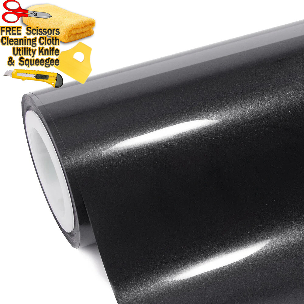 Dark Gray Gloss Metallic Glitter Vinyl Film Wrap Sticker Decal Air Bubble Free