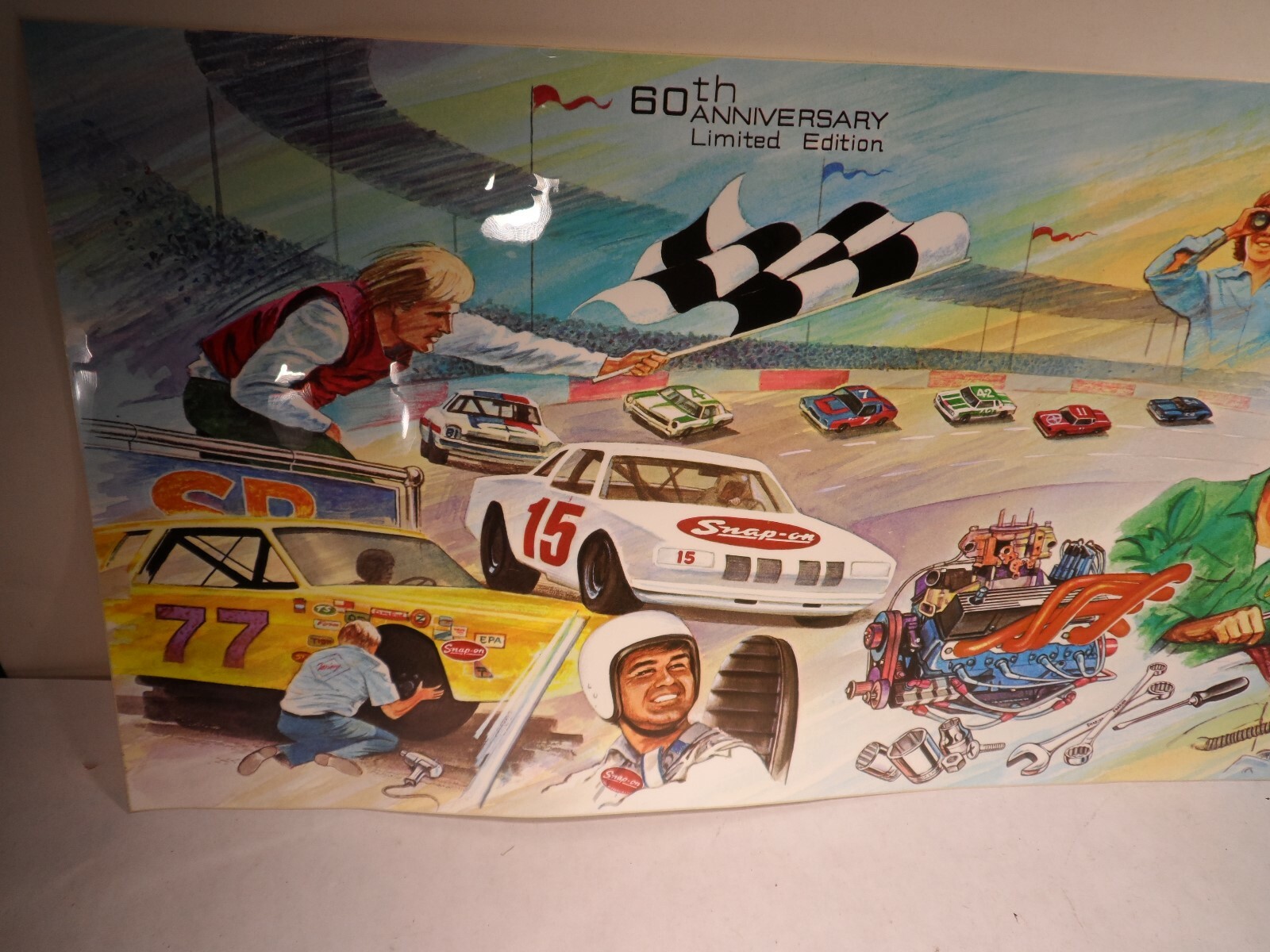 NOS Vtg Snap-on Tools Stock Car 60th Limited Ed 1980 Sticker Decal 25″ x 10 1/2″