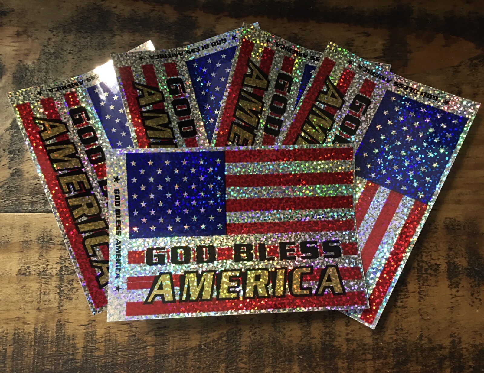 Lot 5 GLOSSY Glitter Mylar STICKER American Flag Sticker God Bless 🇺🇸 America