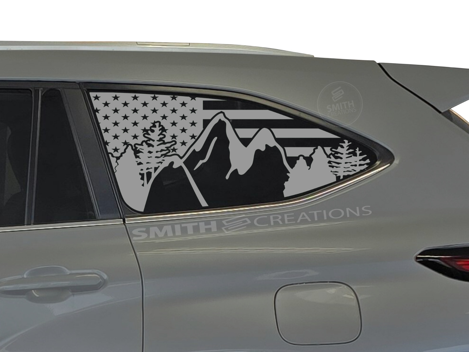 Fits 2020-2026 Toyota Highlander – Standard American Flag Mountain Window Decal