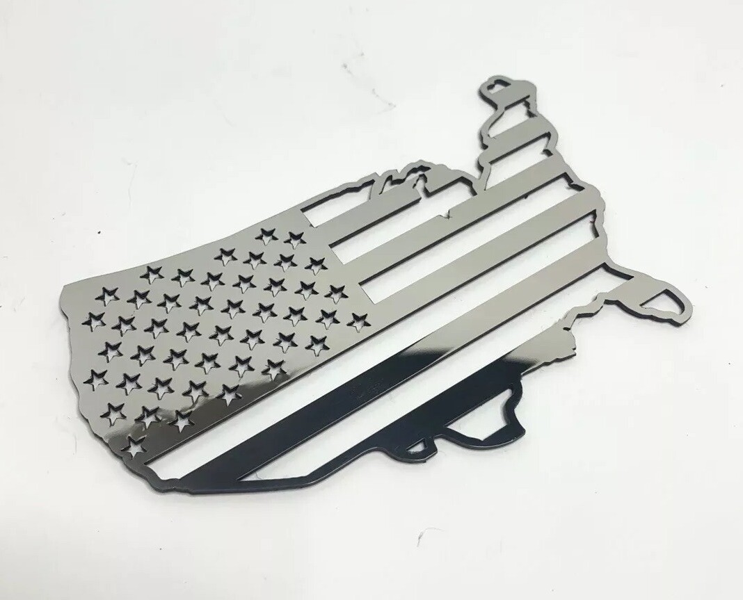 American Flag United States US Map Shape Emblem – Polished Stainless Steel