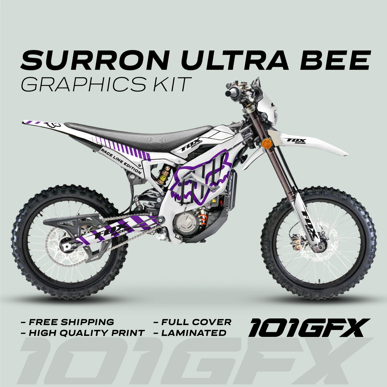 Surron Ultra Bee Graphics Kit FOX RACE LINE White Purple Decals Stickers
