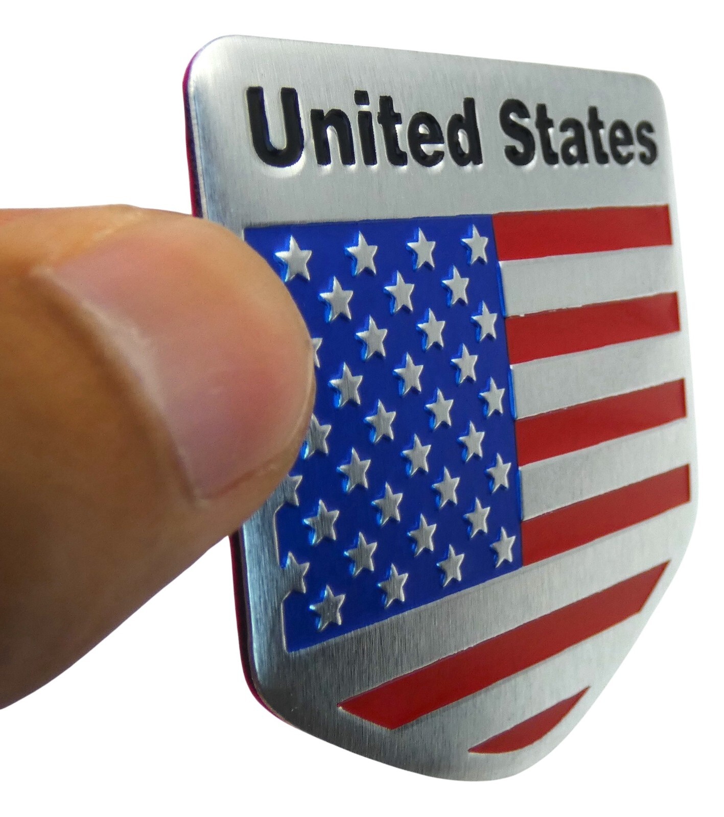 ALUMINUM American Flag Decal Sticker Car, Motorcycle, Patriotic Shield Shape