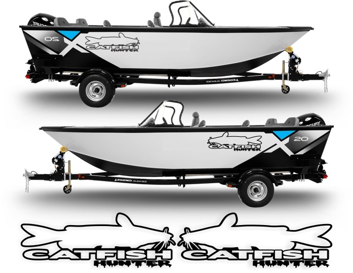 2 Catfish Hunter Decals Stickers Left & Right fish rod boat lure turbo diesel