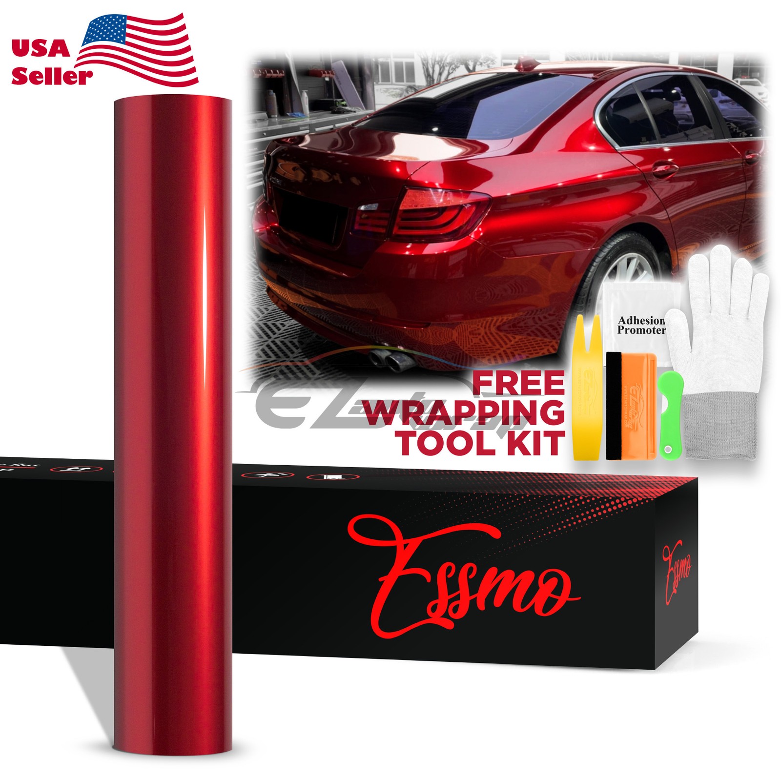 ESSMO PET Liquid Metallic Cherry Red Vinyl Wrap Auto Decal Sticker Air Release