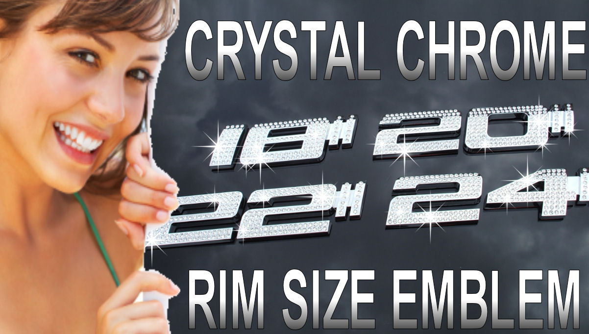 18 20 22 24 Inch Inches Bling Diamond Crystal Chrome Tire Wheel Size Emblem