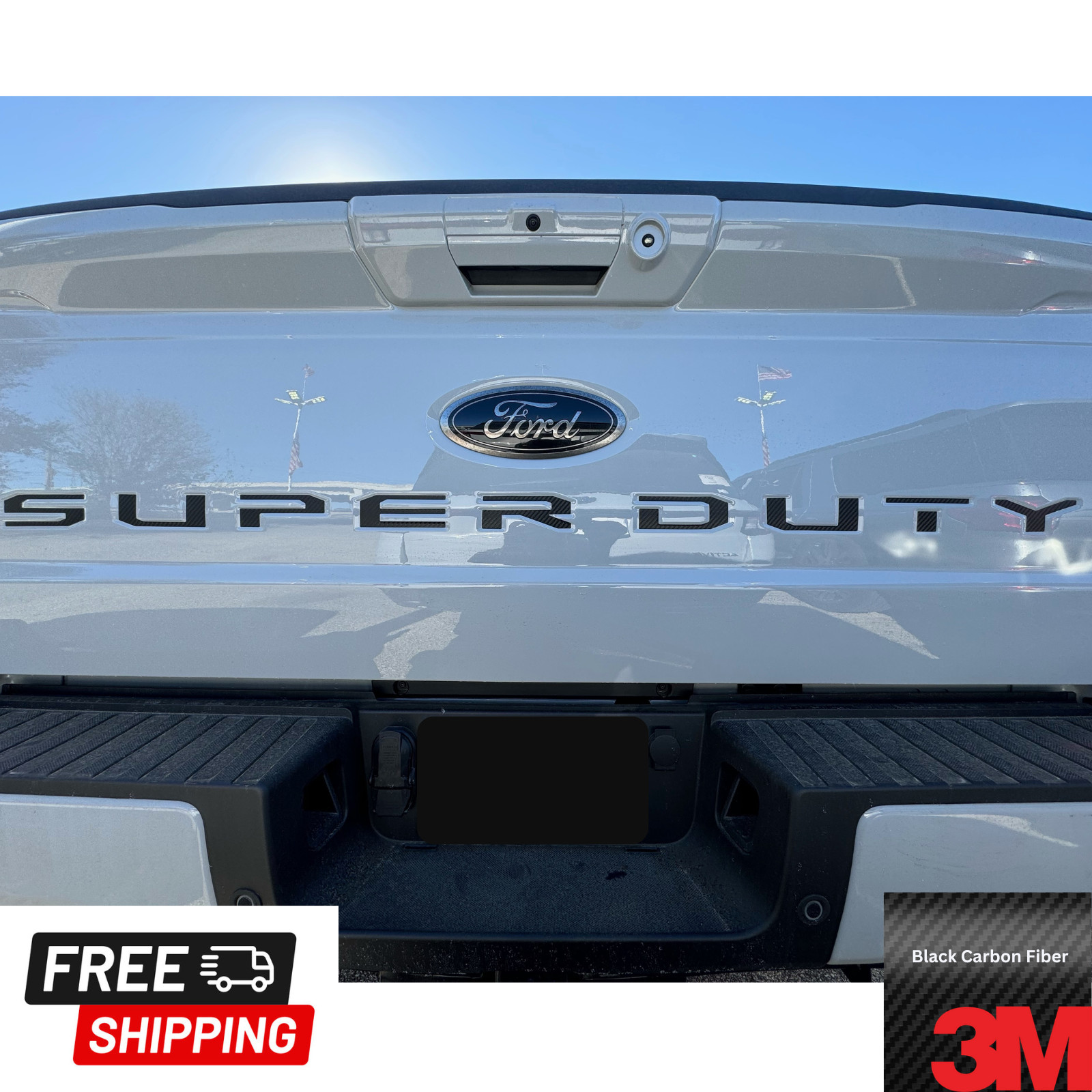 Black Carbon Fiber Vinyl Tailgate Inserts for Ford Super Duty 2023-2025