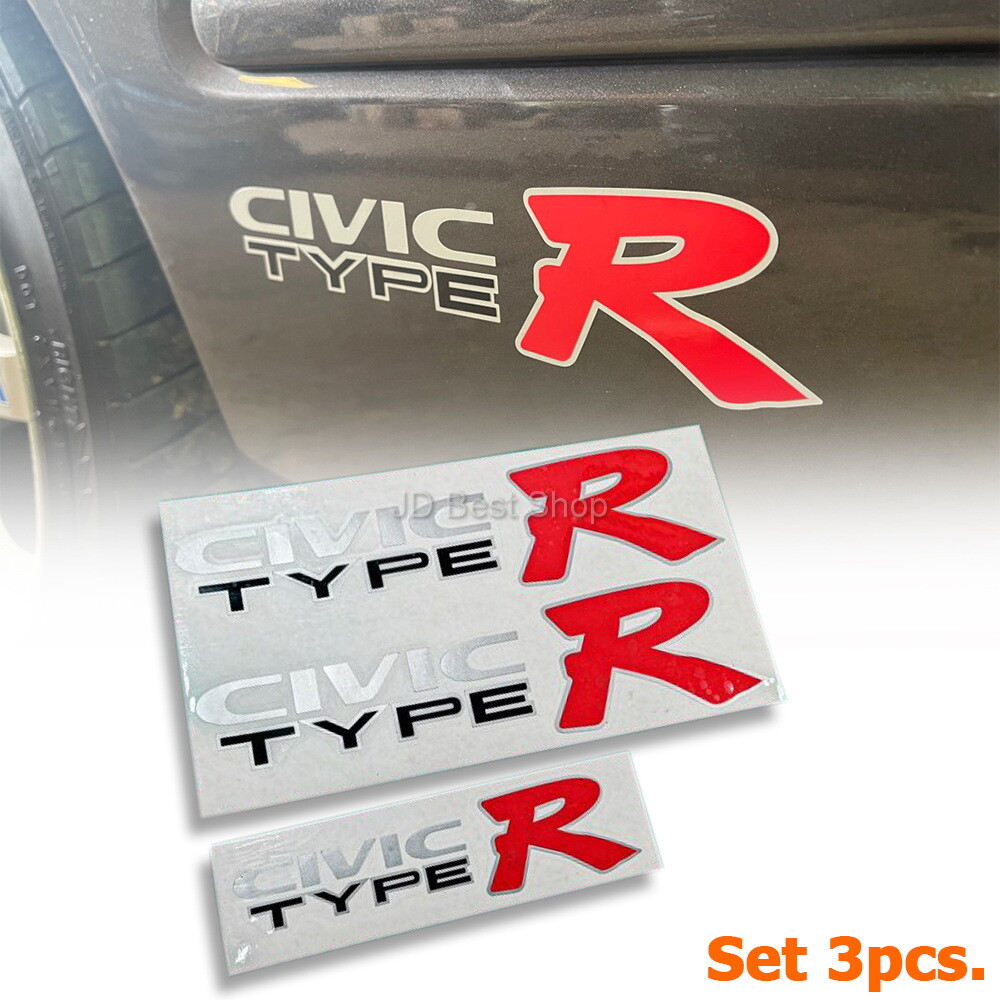 JDM Sticker Type R Racing Style Set 3pcs Side & Rear For Honda Civic EK9 3Dr 4Dr