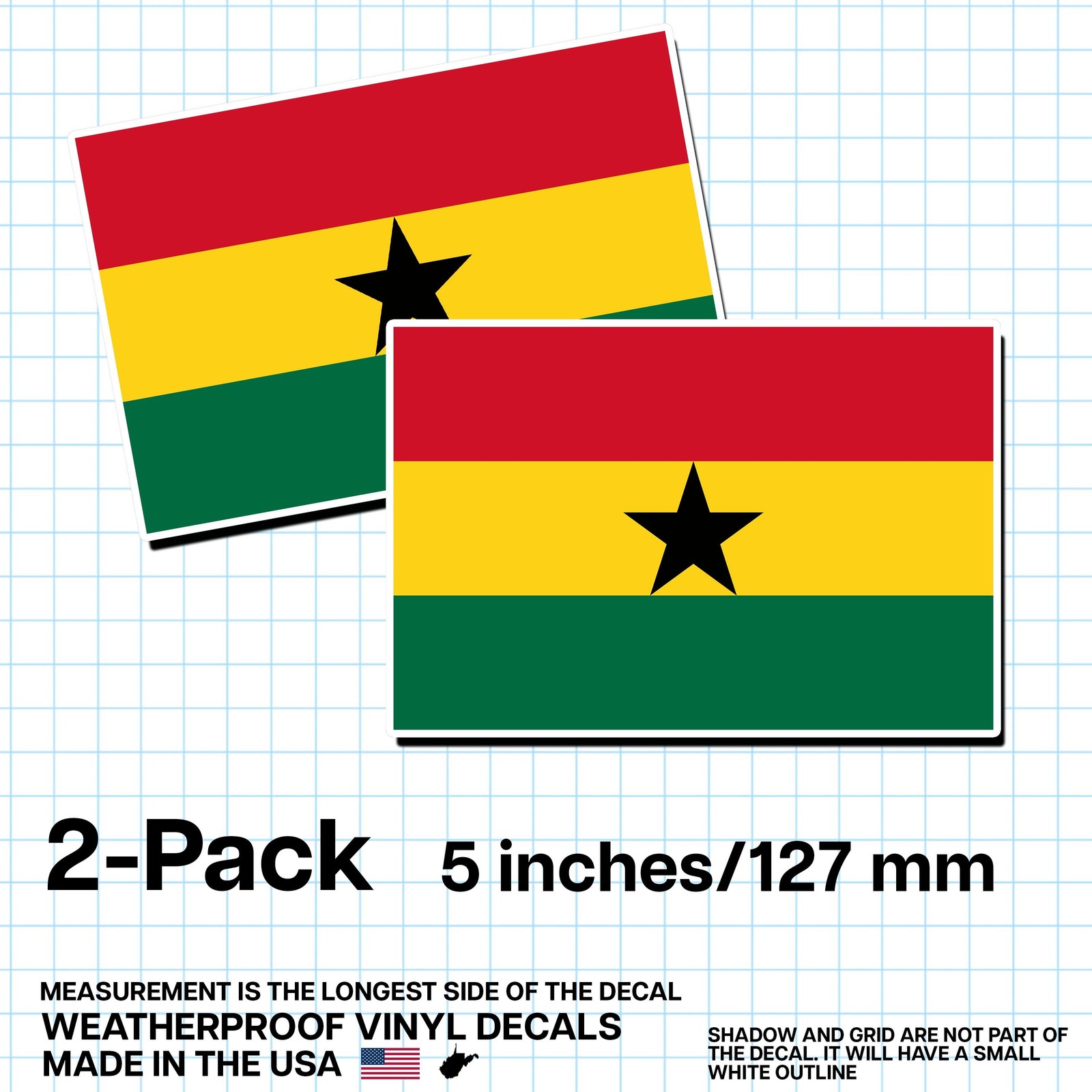 Ghana Flag Sticker 5″ 2-Pack – GH Decal – Ghanaian Pride Vinyl