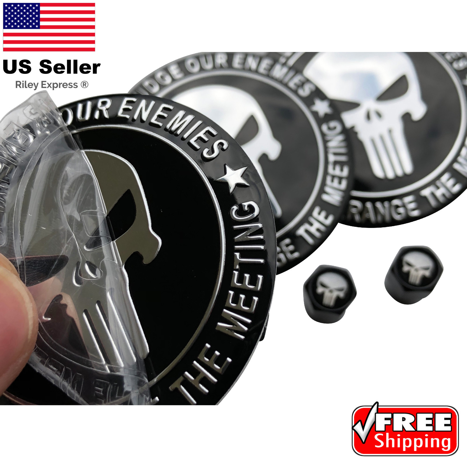 2nd Amendment Wheel Center Hub Cap Sticker 2.2″ + Wheel Tire Valve Caps BUNDLE]
