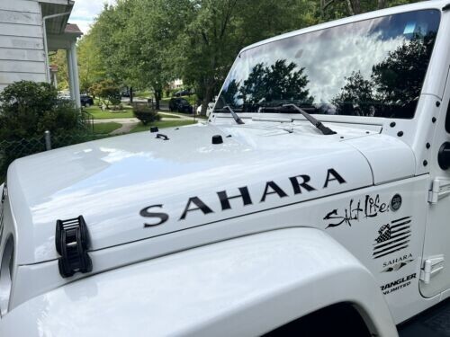 2x Jeep Wrangler SAHARA Hood Vinyl Decals Graphics Stickers Black Gray FK2D1