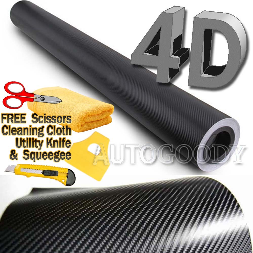 120″x60″ Premium 4D Gloss Black Carbon Fiber Vinyl Wrap Bubble Free Air Release