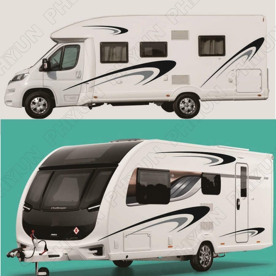 Car RV Camper Trailer Body Side Decor Stickers Vinyl Graphics Decal Black + Gray