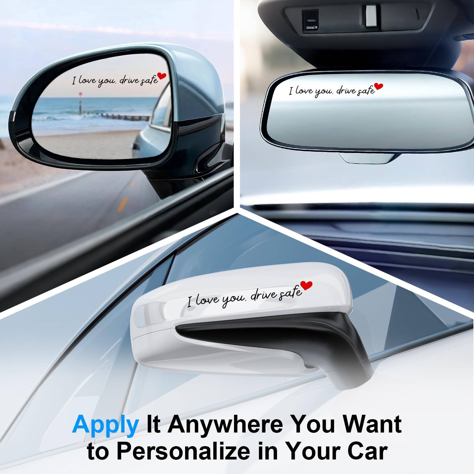 JUSTTOP 4PCS Car Decal,Decorative Rearview Mirror Sticker,I Ily-black&red