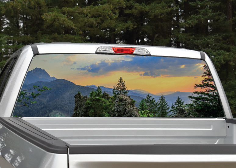 Mountain Scene #3 Sunset Landscape Rear Window Decal Graphic Truck SUV