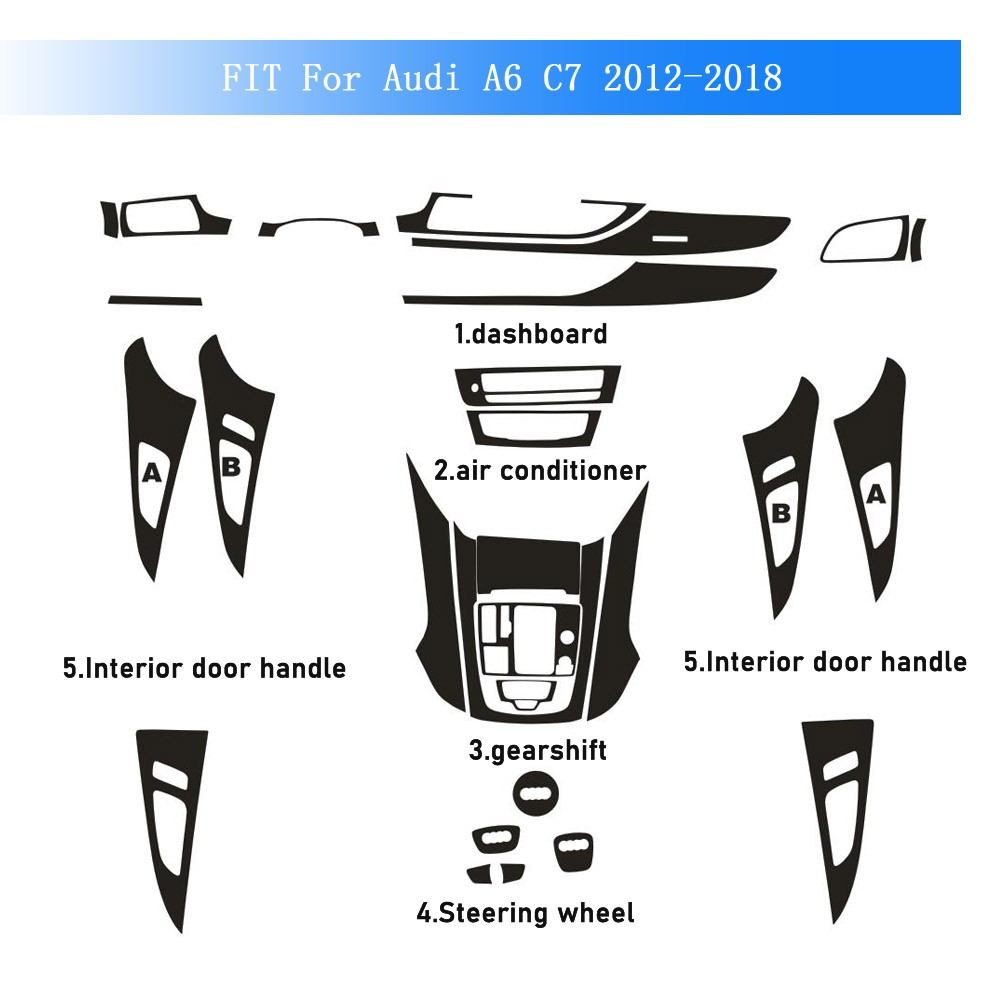 For Audi A6 C7 2012-2018 5D Carbon Fiber Pattern Interior DIY Trim Decals