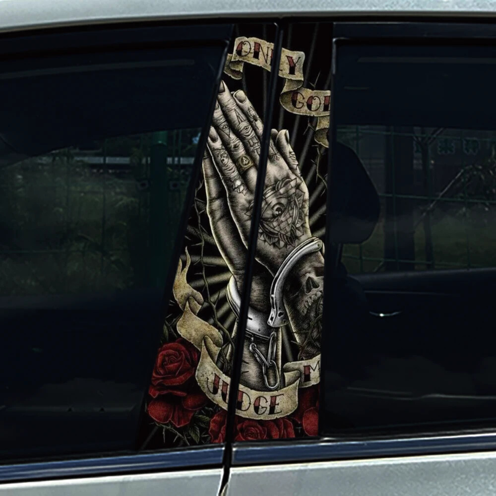 2X Skeleton Couple King Cross Car B Pillar Sticker Center Column Cover Decals