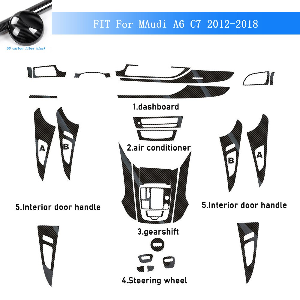 For Audi A6 C7 2012-2018 5D Carbon Fiber Pattern Interior DIY Trim Decals